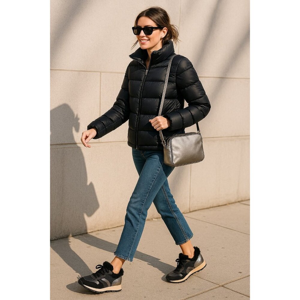 Voile Blanche Julia Fur Sneakers Black Grey Metallic Calfskin Felt Fur EU 35 (5)
